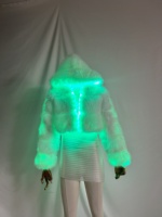 Manteau court à capuche en fausse fourrure lumineuse LED, veste courte moelleuse et duveteuse pour femme, idéale pour les soirées rave et festivals