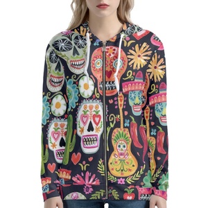 América del Norte México Convención Día DE LOS Muertos Sudaderas con capucha para niña Transferencia de calor Calavera Guitarra Impresión Sudaderas con cremallera completa a granel - Product Image 1