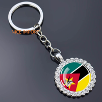 Porte-clés fleur en strass drapeau du Mozambique, très populaire, pour sac à dos, décoration de clés, breloque de portefeuille, souvenir de voyage