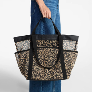 Sac de plage en filet personnalisé en gros, sac fourre-tout réutilisable multi-poches, sac fourre-tout en filet rouge à carreaux pour femmes - Product Image 4