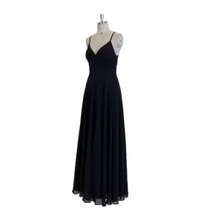TEENYEE Latest Design Deep V Slip A-Line Floor-Length Formal Womens Black Prom Dresses Bridesmaid Dresses 2024