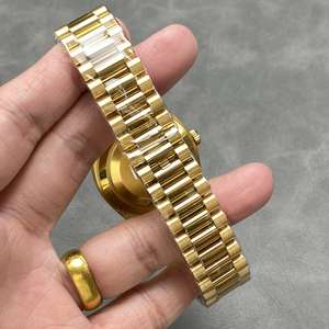 Montre automatique de luxe en or pour hommes, cadran blanc, lunette cannelée, bracelet Président, 40 mm - Product Image 6