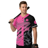Maillots de baseball personnalisés à manches courtes pour hommes, vente en gros, rose et noir, fabricant OEM, fournisseur, 100% polyester, antibactérien