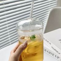 Vente en gros de tasse à boisson de grande capacité résistante aux hautes températures tasse à lait tasse à thé vent verre avec couvercle avec paille