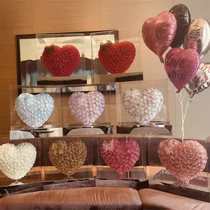 Factory Wholesale High Quality Natural Real Colorful Acrylic Gift Box 3D Heart-Shaped Dried Eternal Preserve Roses Flowers