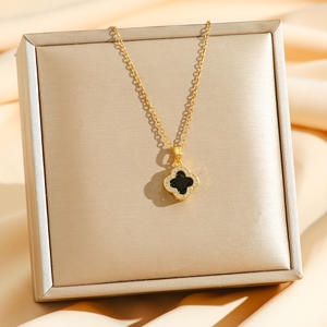 Kalung empat daun semanggi mewah untuk wanita liontin zirkon bunga trendi dengan rantai Tautan pola bunga modis - Product Image 2