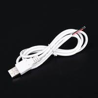 24AWG USB 2,0 macho 2 pines Pigtail Cable USB tipo A 2 núcleos Cable desnudo Cable de extensión de extremo abierto para Cable de reparación DIY Negro Blanco