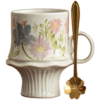 Offre Spéciale : Ensemble Tasse et Soucoupe à Café en Porcelaine Style Jardin Français, Design Floral Minimaliste Moderne, Compatible Lave-Vaisselle et Micro-ondes, pour le Thé