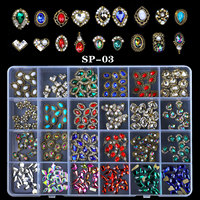 Vente en gros 24 grilles mixtes cristal strass noeuds papillon alliage 3D rétro Nail Art plat verre irrégulier forets bricolage Chrome coeurs ensembles