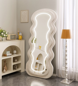 <span class=keywords><strong>Specchio</strong></span> LED <span class=keywords><strong>Curvo</strong></span> a Forma di Onda in Velluto | <span class=keywords><strong>Specchio</strong></span> a Figura Intera con Cornice Imbottita per Arredare la Camera da Letto - Product Image 5