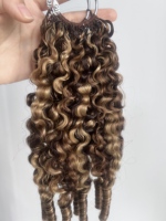 Extensions de cheveux tressés au crochet Miracle Knot, bouclés birmanes, couleur P4/27, double épaisseur, pointes en spirale, cheveux humains vierges