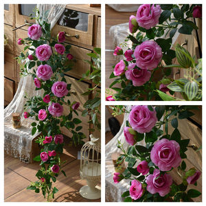 Guirlandes de roses artificielles roses 1,28 m en soie pour la décoration murale et de sol - Product Image 3