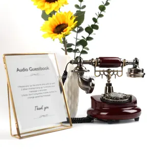 Old Style Apartment Antique Desk Wooden Annatto Vintage Wedding Recordiing Audio Guest Book Telephone Deskphone Guestbook Phone