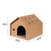 Cama para Gatos de Cartón, Tipo Villa, Semicerrada, con Poste Rascador Integrado, Casa para Gatos Todo en Uno, Transpirable, Cálida y Universal