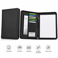 Portafolio de Cuero PU A4 con Cierre y Logotipo Personalizado, Bolsa Premium para Documentos con Ranuras para Tarjetas y Ventana para Identificación, Organizador de Oficina, Venta al Por Mayor