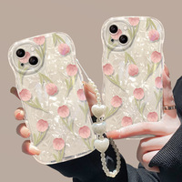 Papier papillon tulipe pailleté avec dragonne TPU étui pour téléphone portable pour Iphone 6 7 8 X Xr XS 11 12 13 14 15 16 Pro Max
