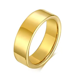 Lovers Jewelry Flat Wedding Band Gold Color Plain Tungsten Ring 2mm 4mm 6mm 8mm 18K Gold Plated Stainless Steel Engagement Ring
