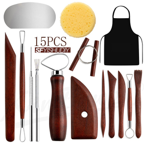 Xin Bowen Outils d'argile en bois DIY Ensemble d'outils en argile polymère pour modeler la sculpture <span class=keywords><strong>Kit</strong></span> d'outils de sculpture avec tablier - Product Image 6