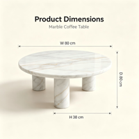 Table basse de luxe en marbre blanc. Table basse élégante en pierre naturelle ronde avec pieds cylindriques pour la décoration moderne du salon.