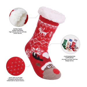 [Cadeau mignon] Chaussettes pantoufles doublées en sherpa pour tout-petits, motif cœur d'animal, antidérapantes, chaudes pour l'hiver, chaussettes thermiques d'intérieur - Product Image 2