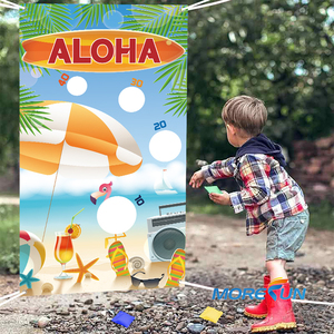 75*135CM Aloha Hawaii Themed Kids' Game Flags Hollowed-Out Photo Decor Children's Party Promotional Supplies