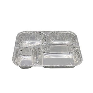 Disposable 4-Compartment Aluminum <strong>Foil</strong> <strong>Containers</strong> Divided Rectangular Takeout Food and Baking Tray Cover - Product Image 2