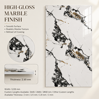 Panneau mural en PVC brillant MORLENX, marbre UV Breccia blanc et noir, pour les murs décoratifs des hôtels de luxe