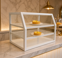 Vitrine de présentation de pâtisseries OEM, comptoir à desserts, mobilier de présentation pour la vente au détail, en fer forgé, 1 niveau, avec bande lumineuse LED, taille personnalisée, fournitures hôtelières