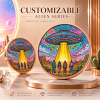 Pièce de monnaie Alien Visitor en cuivre fin 999 de 1 oz, en relief 3D, avec finition UV effet proof, objet de collection d'art extraterrestre en métal