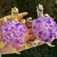 Lampe en cristal de tortue marine naturelle en gros, cluster d'améthyste, veilleuse USB, artisanat décoratif pour la maison