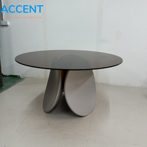 <span class=keywords><strong>Tavolo</strong></span> da Pranzo ODM in FRP a Forma di Petalo, Base in Fibra di <span class=keywords><strong>Vetro</strong></span> Solida, Piano in <span class=keywords><strong>Vetro</strong></span> Temperato, Finitura Opaca, <span class=keywords><strong>Tavolo</strong></span> <span class=keywords><strong>Rotondo</strong></span> per Sale da Pranzo di Hotel - Product Image 1