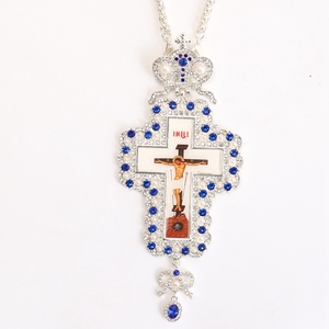 ZD064 La más nueva cruz pectoral del sacerdote de la Iglesia Ortodoxa de aleación chapada en plata con esmalte Salvador Icono Collar de regalo espiritual - Product Image 4