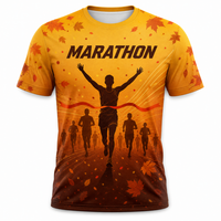 T-shirt de course personnalisé pour marathon d'automne, imprimé numérique dégradé feuilles d'érable, séchage rapide, respirant, pour coureur et sportif