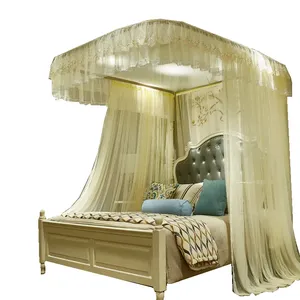 Phong cách hoàng gia hai người hình chữ U trượt đường ray hộ gia đình sử dụng dày mùa hè Hỗ trợ khung gia cố giường tán màn chống muỗi - Product Image 3