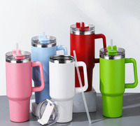Meilleur prix 40 oz Tumbler Cups Tasse de voyage à café 40 oz Bouteille d'eau en acier inoxydable avec poignée et couvercles