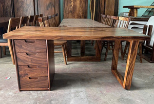 Bureau de travail moderne en bois massif avec tiroirs, table en bois dur naturel fait main, bureau à domicile, mobilier de direction - Product Image 3