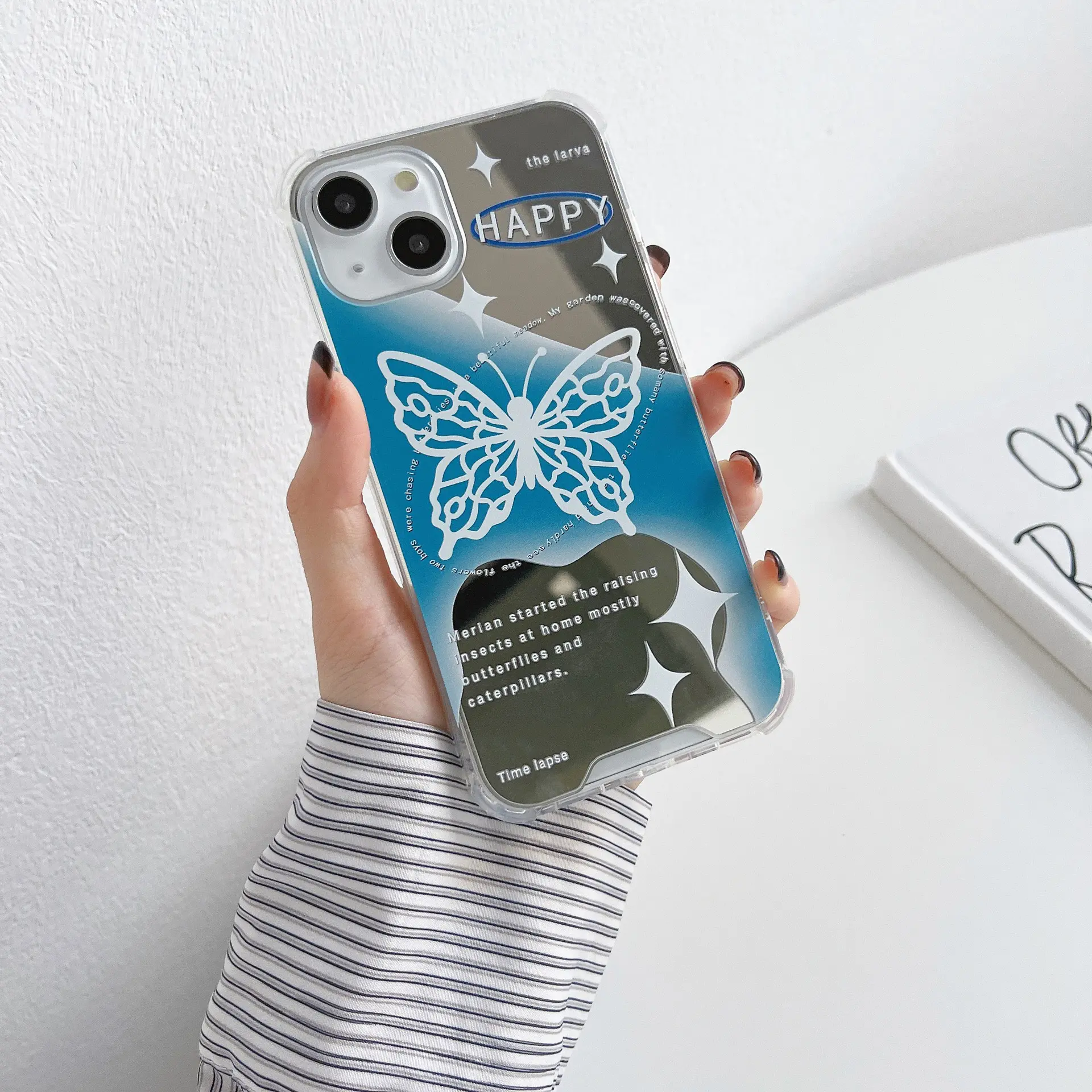 เคสโทรศัพท์กระจกแต่งหน้าลาย Butterfly Star สำหรับ iPhone,ฝาหลังแฟชั่นสำหรับ iPhone 13 Pro iPhone 12 Pro Max 11 12 Xs