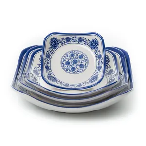New design orchid printing Chinese restaurant dinner plate sets new blue melamine plate set