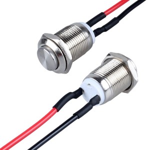 Sakelar Tombol Tekan Logam Berkabel 12MM Terlaris, Self-resetting, Kepala Datar/Kepala Tinggi, 2-pin, Momentary untuk Peralatan Otomatis M12 - Product Image 1