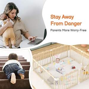 Parc en bois pour bébés et tout-petits Parc en bois massif avec portail - Product Image 5