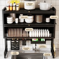 Égouttoir de cuisine double couche en acier avec étagère et support pour couverts/baguettes, organisateur d'évier pour assiettes et vaisselle
