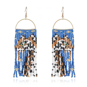 New Arrival Bohemian Tassel Earrings Personality Parrot Tiger Leopard Pattern Seed Beads Beaded Women's Earrings Jewelry