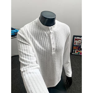 NOUVEAU T-shirt rétro à manches longues pour hommes <span class=keywords><strong>Old</strong></span> Money Style Bottoming <span class=keywords><strong>Henry</strong></span> Collar Casual Blank Made Polyester/Cotton - Product Image 4