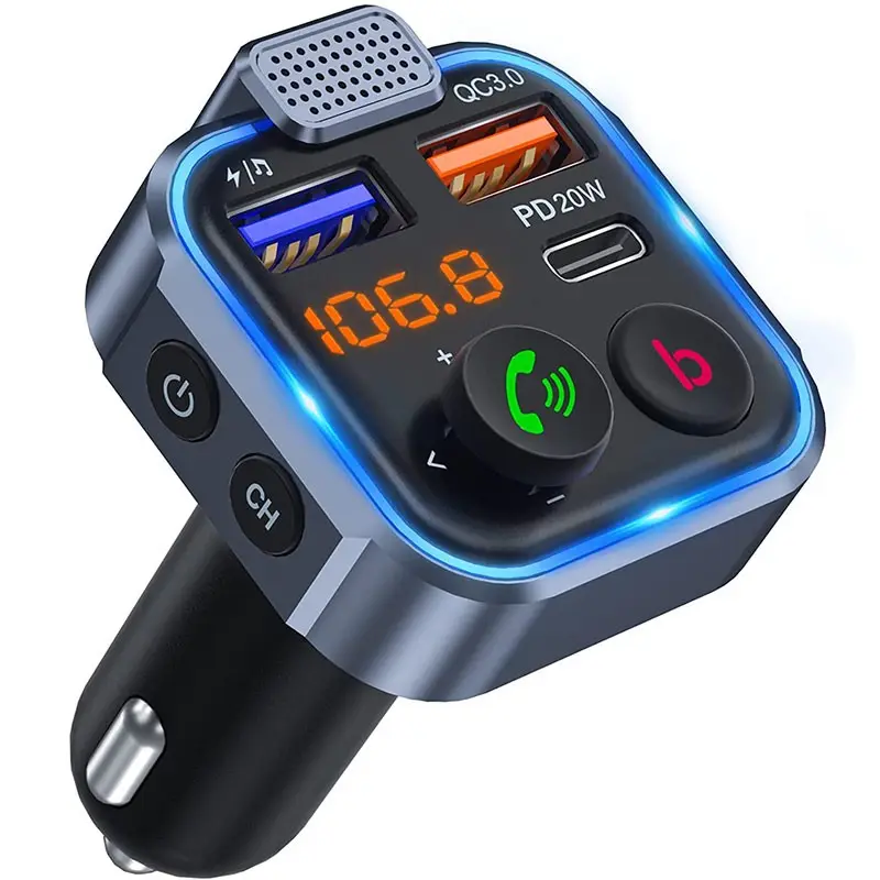 OEM ODM Transmetteur FM Bluetooth pour voiture QC3.0 Chargement rapide Assistant Google Lecteur MP3 pour voiture Transmetteur FM Radio pour voiture