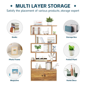 Libreria a 6 <span class=keywords><strong>Ripiani</strong></span> in Legno a Forma di S con Armadietto, Scaffale Alto Autoportante, Divisorio <span class=keywords><strong>per</strong></span> Soggiorno e Ufficio - Product Image 4