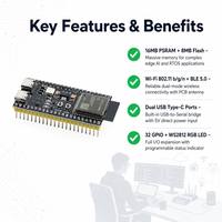 Placa de Desarrollo ESP32-S3, Kit de Desarrollo USB Tipo-C, Módulo Inalámbrico WiFi de Doble Núcleo N16R8 para Proyectos de Robótica e IoT