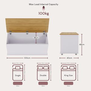 Vida Designs Leon Modern Wood White <strong>Oak</strong> <strong>Storage</strong> Ottoman 100x40x48cm Lift-Up Lid <strong>Bench</strong> for Toys Bedding &amp; Footstool Use - Product Image 2