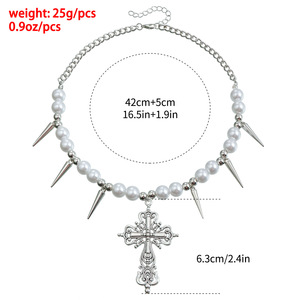 Joyería transfronteriza europea y americana Estilo INS Personalidad exagerada Punzón Cruz Cadena de clavícula Perla Corta Doble capa - Product Image 4