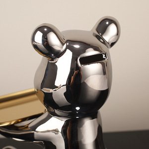 Bandeja de Almacenamiento Creativa con Diseño de Oso Violento, Adorno de Cerámica de Oso, Tipo de Pie para Sala de Estar, Almacenamiento Multifuncional y Organizador - Product Image 4