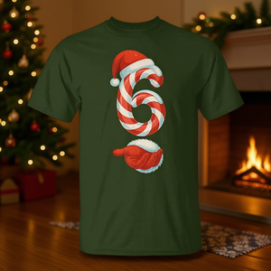 Camiseta con diseño de bastón de caramelo navideño número 6 y gorro de Papá Noel, regalo navideño - Product Image 3